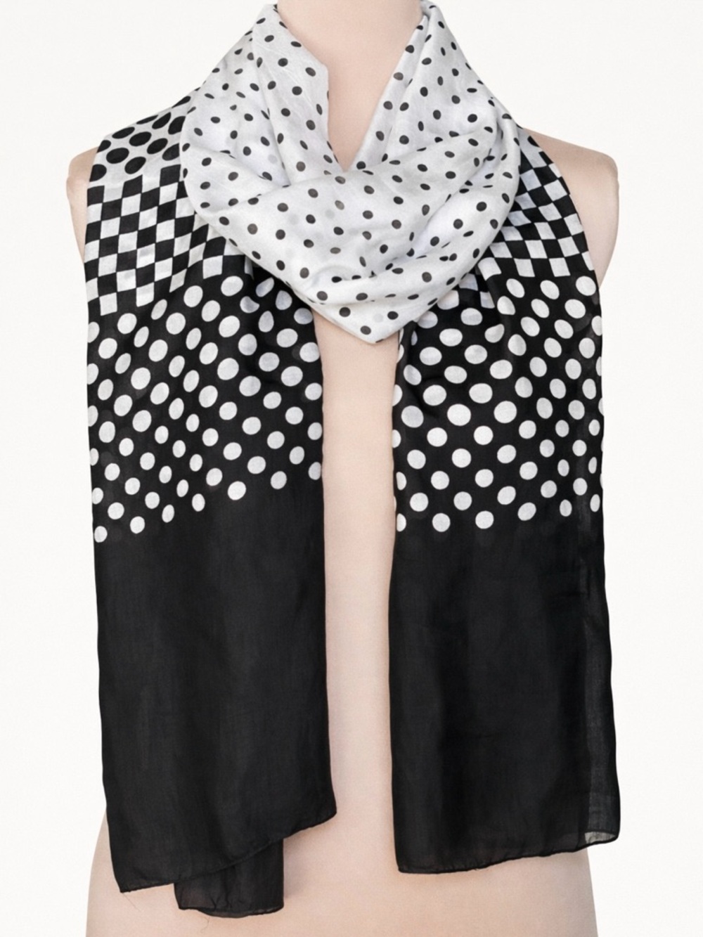 Black White Polka Dot Checker Scarf Lightweight Long Wrap